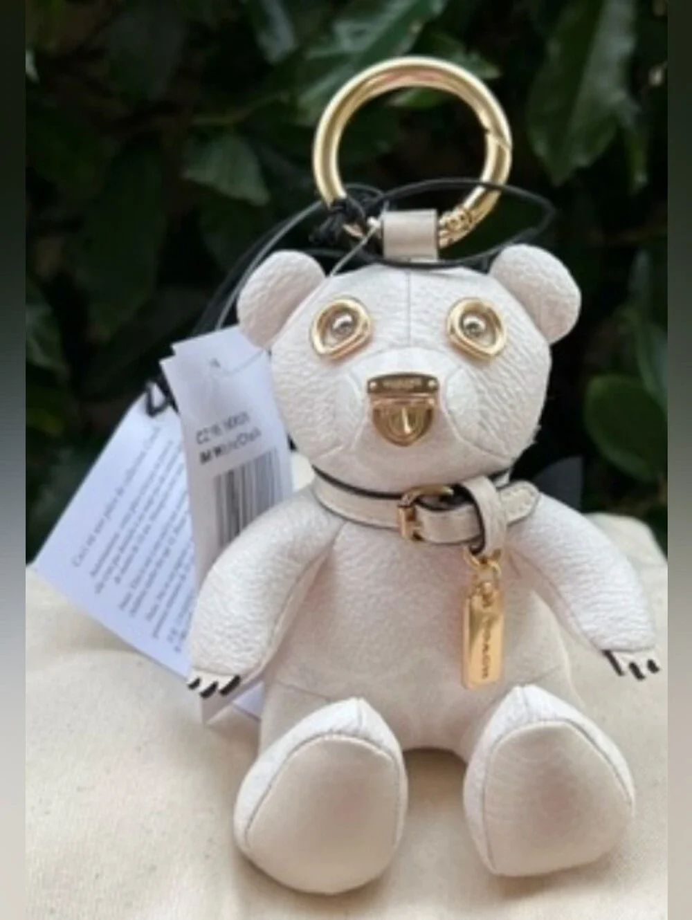 Coach Bear NWT Leather Bag Charm / Keychain Chalk Gold Tone - Picture 1 of 5